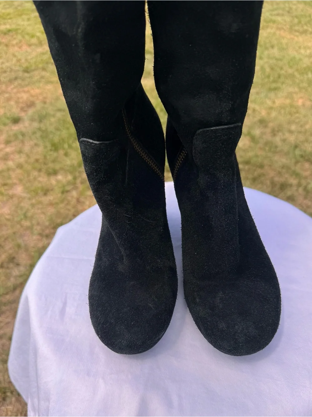 Ladies Tory Burch Black Suede Knee-High Wedge Boots - Women's Fashion Boot